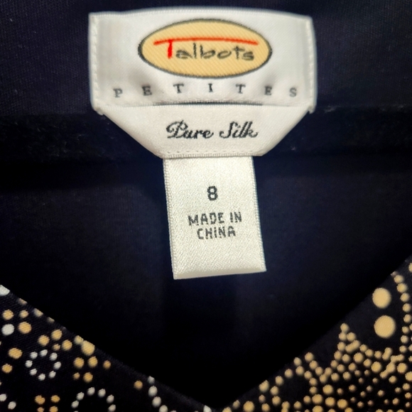 Talbots 100% Pure Silk Tank Black Gold Dotted Design Size 8 Career Date Night - Picture 2 of 5